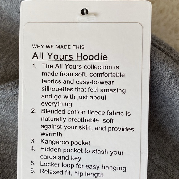 ❤️ Lululemon All Yours Hoodie Size 8 Grey NWT - Picture 7 of 7